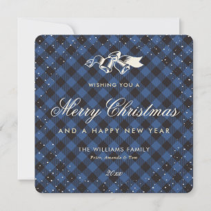 Cartes Pour Fêtes Annuelles Élégant Buffle Bleu Plaid Snow Classic