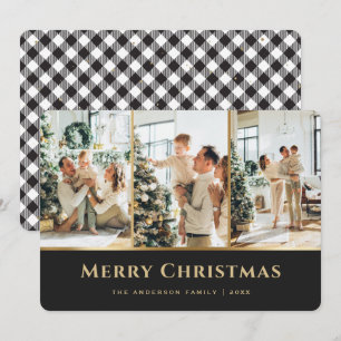 Cartes Pour Fêtes Annuelles Élégant Buffle d'or noir Plaid Photo Noël