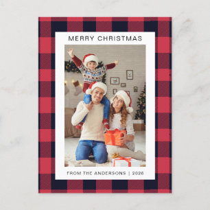 Cartes Pour Fêtes Annuelles Élégant Buffle rouge Plaid Famille de Noël 1 Photo