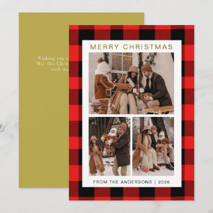 Cartes Pour Fêtes Annuelles Élégant Buffle rouge Plaid Famille de Noël 3 Photo