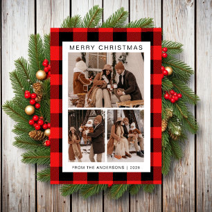 Cartes Pour Fêtes Annuelles Élégant Buffle rouge Plaid Famille de Noël 3 Photo