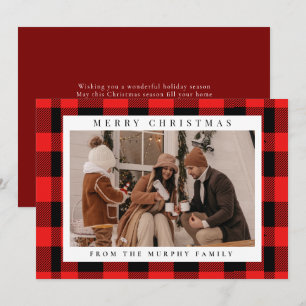 Cartes Pour Fêtes Annuelles Élégant Buffle Rouge Plaid Photo Famille de Noël