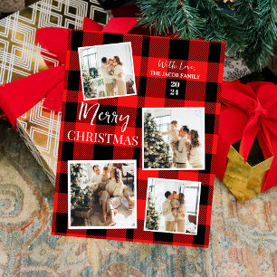 Cartes Pour Fêtes Annuelles Élégant Buffle Rouge sapin de Noël Famille 4 Photo