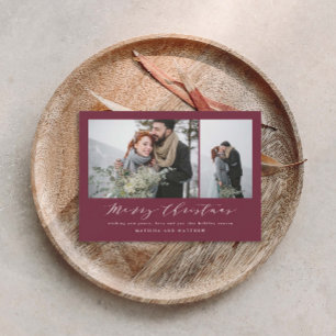 Cartes Pour Fêtes Annuelles Élégant Burgundyl photo collage de Noël script