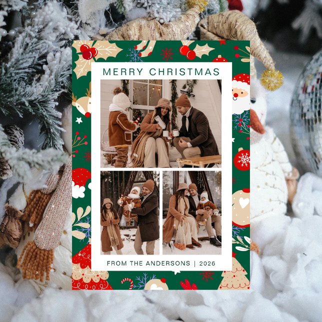 Cartes Pour Fêtes Annuelles Elégant cadre simple Famille de Noël 3 Photo (Créateur téléchargé)