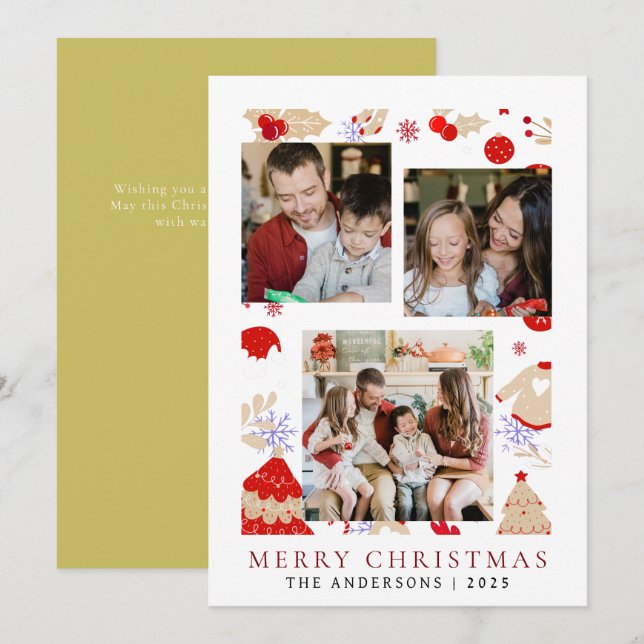 Cartes Pour Fêtes Annuelles Elégant cadre simple Famille de Noël 3 Photo (Devant / Derrière)