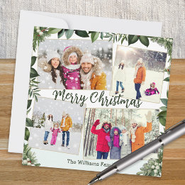 Cartes Pour Fêtes Annuelles Élégant cadre verdoyant 4 Photo Collage Noël