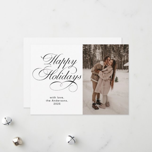 Cartes Pour Fêtes Annuelles Elegant Calligraphy Script Photo Collage Christmas (Devant/Arrière en situation)