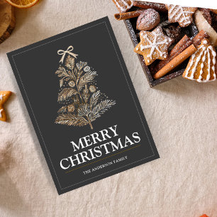 Cartes Pour Fêtes Annuelles Élégant Charbon et Arbre de Noël Or Personnalisé