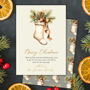Cartes Pour Fêtes Annuelles Élégant Chaussette de Noël à l'aquarelle avec text