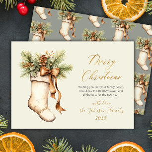 Cartes Pour Fêtes Annuelles Élégant Chaussette en Aquarelle avec Texte Joyeux