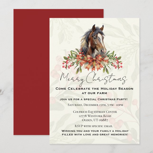 Cartes Pour Fêtes Annuelles Élégant Cheval de Noël (Devant / Derrière)