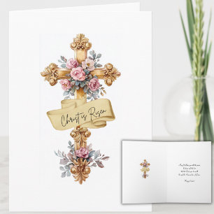 Cartes Pour Fêtes Annuelles Elégant "Christ ressuscité" Croix florale Pâques