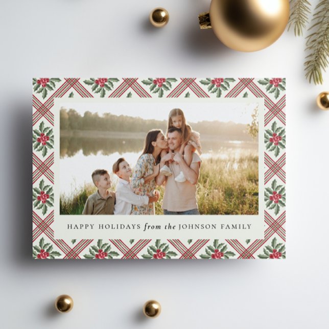 Cartes Pour Fêtes Annuelles Elegant Christmas Botanical Plaid (Créateur téléchargé)