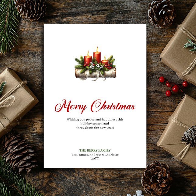 Cartes Pour Fêtes Annuelles Elegant Christmas candles holly berries greeting (Elegant Christmas candles holly berries greeting)