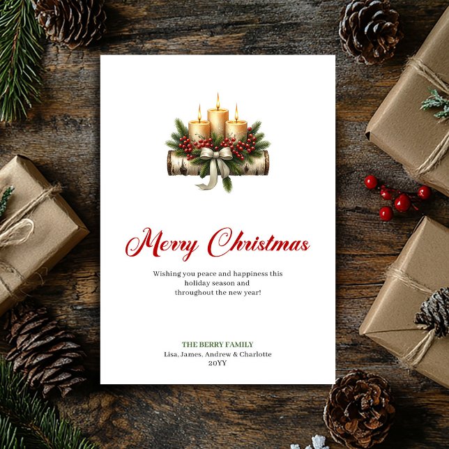Cartes Pour Fêtes Annuelles Elegant Christmas candles pine holly design card (Elegant Christmas candles pine holly design card)