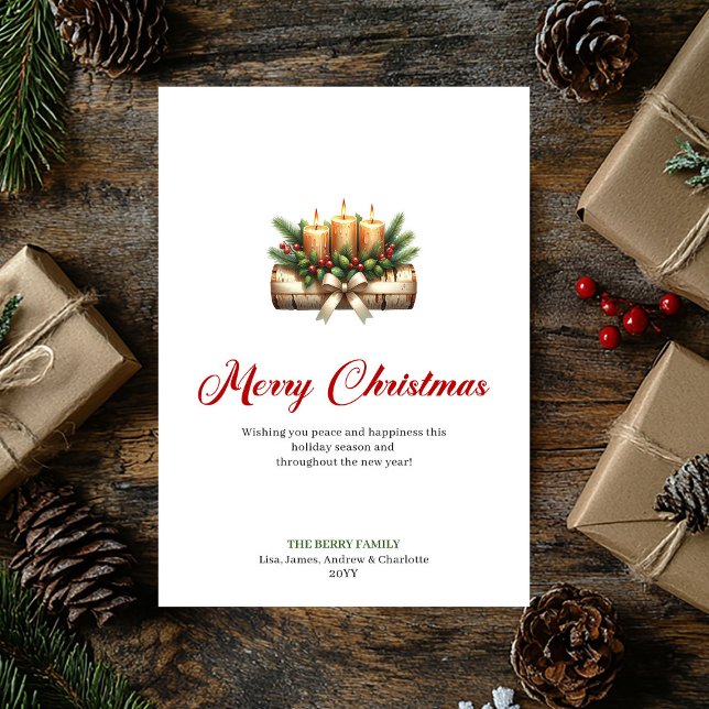 Cartes Pour Fêtes Annuelles Elegant Christmas candles pine wreath holly berry (Elegant Christmas candles pine wreath holly berries card)