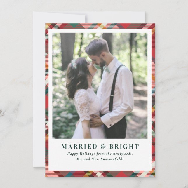 Cartes Pour Fêtes Annuelles Elegant Christmas Plaid Married and Bright Photo (Devant)