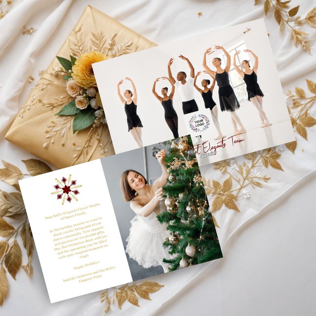 Cartes Pour Fêtes Annuelles Elegant Christmas Snowflake Red & Gold 2 Photos (Elegant Christmas Snowflake Red & Faux Gold 2 Photos Business Holidays Cards. )