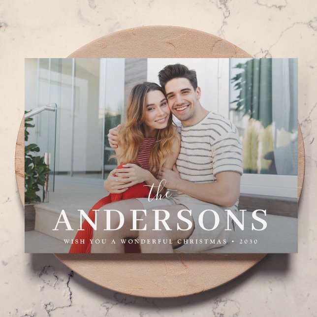Cartes Pour Fêtes Annuelles Elegant Christmas Stylish Modern Couple Photo Red (Share elegant holiday style with a modern family name photo card by Guava)