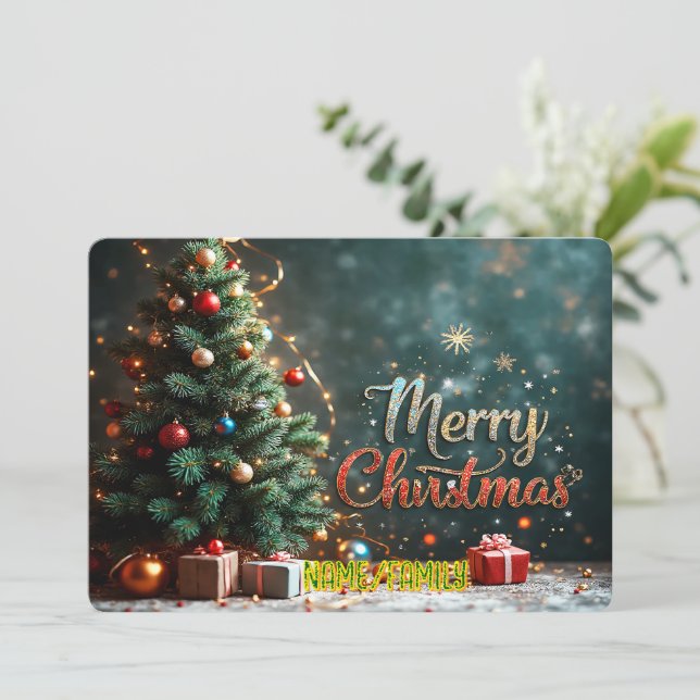 Cartes Pour Fêtes Annuelles Elegant Christmas Tree with Gifts (Debout devant)