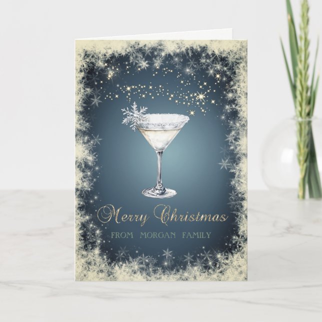 Cartes Pour Fêtes Annuelles Elegant Christmas Watercolor Cocktail Snowflakes  (Devant)
