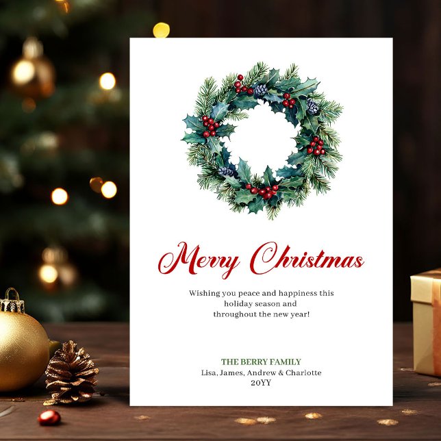 Cartes Pour Fêtes Annuelles Elegant Christmas Wreath Minimalist Holiday Card (Elegant Christmas Wreath Minimalist Holiday Card)