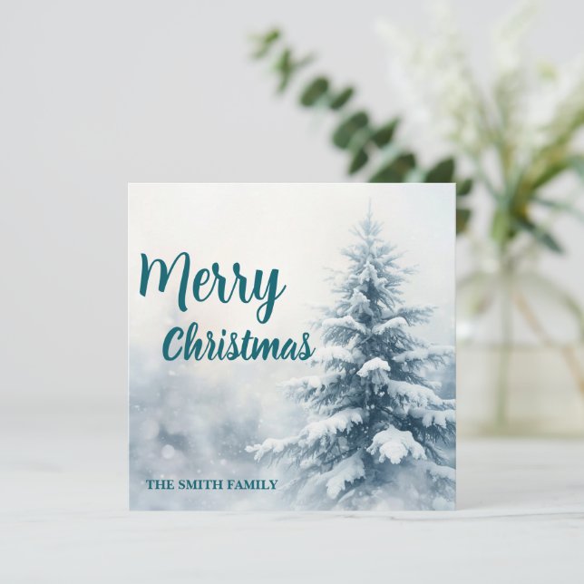 Cartes Pour Fêtes Annuelles Elegant Christmas Xmas winter pine tree forest Hol (Debout devant)