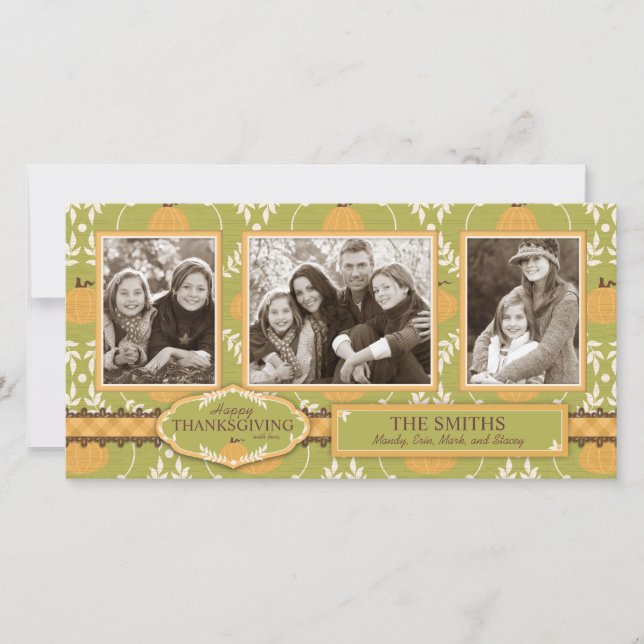 Cartes Pour Fêtes Annuelles Élégant Citrouille Damask Imprimer pour Thanksgivi (Devant)