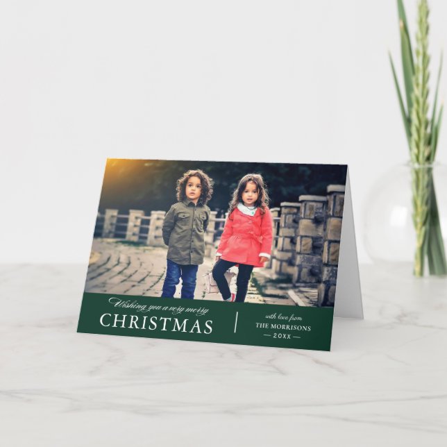 Cartes Pour Fêtes Annuelles Élégant classique vert très joyeux photo de Noël (Devant)