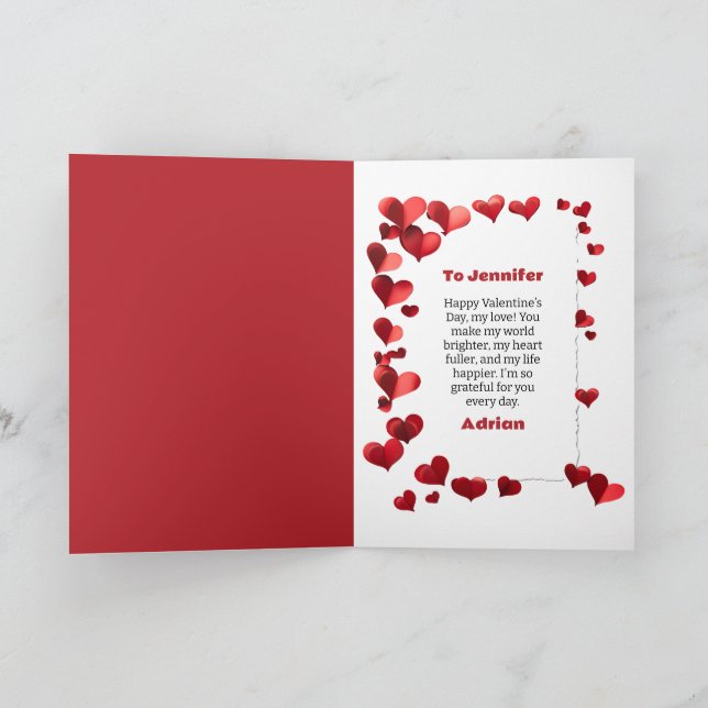 Cartes Pour Fêtes Annuelles Élégant Coeur Blanc & Rouge Valentin pour elle 202 (Intérieur)