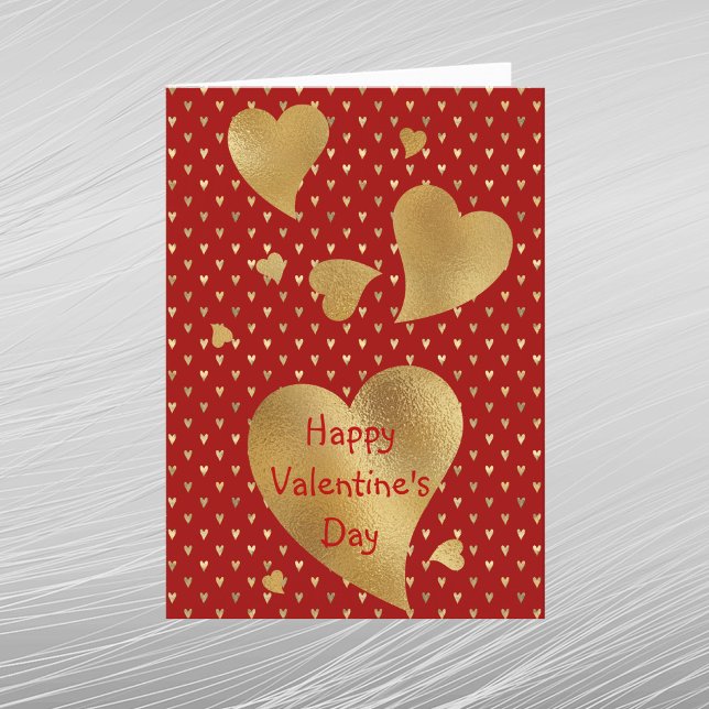 Cartes Pour Fêtes Annuelles Elégant Coeurs Or Rouge Valentine (Créateur téléchargé)