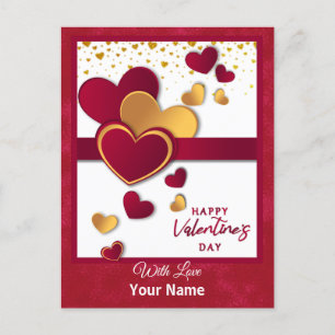 Cartes Pour Fêtes Annuelles Elégant Coeurs Rouge et Or Valentine's Day Design