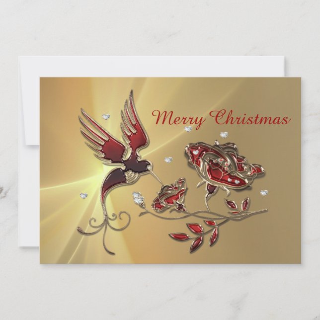 Cartes Pour Fêtes Annuelles Élégant colibri rouge floral de Noël plat (Devant)