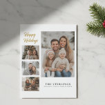 Cartes Pour Fêtes Annuelles Élégant Collage de 4 Photos Moderne Minimaliste Éc<br><div class="desc">Carte de vacances élégante avec collage de 4 photos | Carte de Noël moderne et minimaliste avec écriture dorée | Carte hivernale de luxe pour la famille</div>