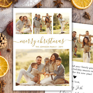 Cartes Pour Fêtes Annuelles Élégant Collage de Noël Calligraphie Or 4 Photos