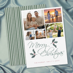 Cartes Pour Fêtes Annuelles Élégant Collage de Photos de Noël avec du Houx Mod