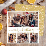Cartes Pour Fêtes Annuelles Elégant Collage Photo Gold Script Snowy Christmas<br><div class="desc">Calligraphie moderne minimaliste élégante Blanc et or 4 Collage photo Joyeux Noël Calligraphie Script Carte de vacances. Ce modèle festif, mimimaliste, fantasque de quatre (4) cartes de vacances photo présente un joli collage photo et dit "Joyeux Noël"! Le texte de salutation "Joyeux Noël" est écrit dans une belle main en...</div>