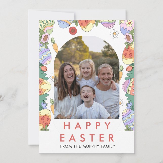 Cartes Pour Fêtes Annuelles Elegant Colorful Arch Floral Easter Family Photo (Devant)