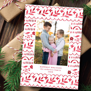 Cartes Pour Fêtes Annuelles Elégant Crimson Folk Aquarelle de Noël Photo