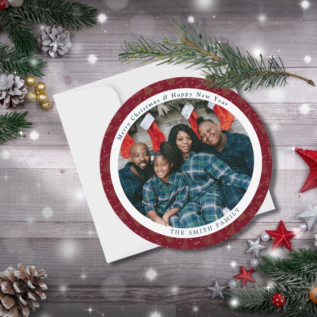 Cartes Pour Fêtes Annuelles Élégant Crimson Red Christmas Salutations avec pho (Créateur téléchargé)