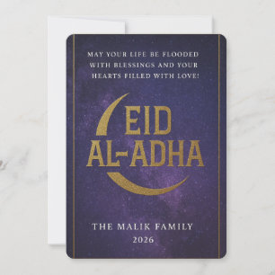 Cartes Pour Fêtes Annuelles Elégant Croissant d'or sur Starry Night Sky Eid