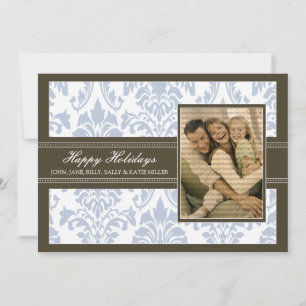 Cartes Pour Fêtes Annuelles Elégant Damask Brown & Blue 5x7 Joyeux jours férié