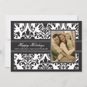 Cartes Pour Fêtes Annuelles Elégant Damask noir & blanc 5x7 Joyeux jours férié