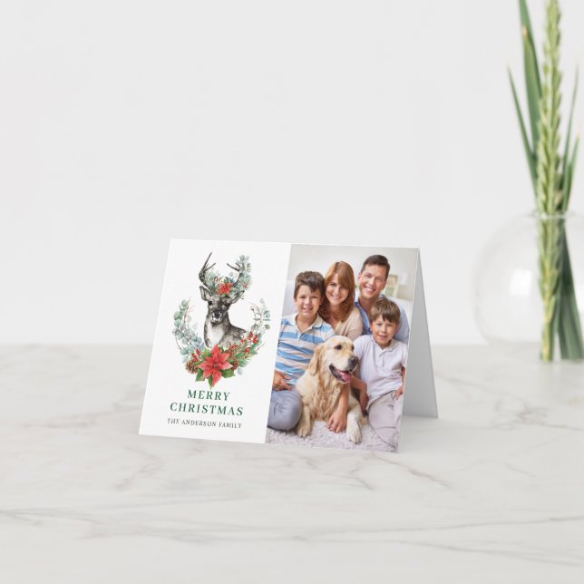 Cartes Pour Fêtes Annuelles Elegant Deer Poinsettia Joyeux voeux de Noël (Devant)