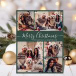 Cartes Pour Fêtes Annuelles Elégant Dusty Green 5 Photo Collage Noël<br><div class="desc">Simple Moderne Élégante Calligraphie Vert 5 Photo Collage Joyeux Script de Noël Carte de vacances. Ce modèle de carte de voeux festif, fantaisiste et minimaliste de cinq (5) photos de vacances dispose d'une belle grille photo collage et dit "Joyeux Noël"! Le texte de salutation "Joyeux Noël" est écrit dans une...</div>