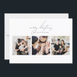 Cartes Pour Fêtes Annuelles Élégant Écrit MERRY CHRISTMAS 3 Photo Collage<br><div class="desc">Elégante Écrite MERRY CHRISTMAS 3 Photo Collage Carte de vacances. Cette carte élégante comprend un collage photo de 3 photos sur le devant et 3 sur le dos avec texte et arrière - plan personnalisés.</div>