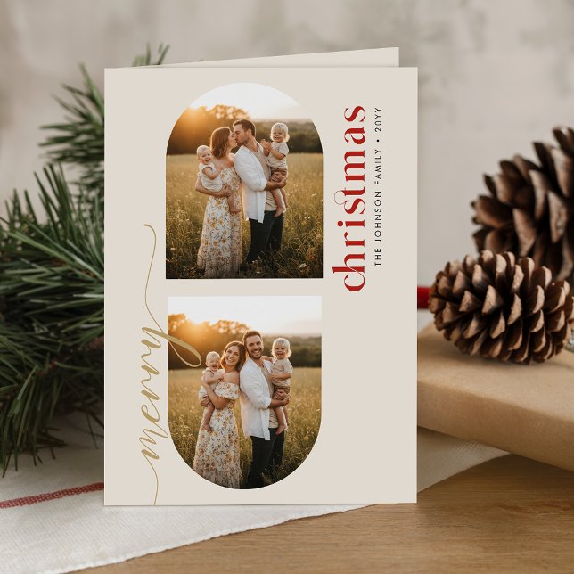 Cartes Pour Fêtes Annuelles Elegant Family Christmas 3 Photo Arch Folded (Créateur téléchargé)