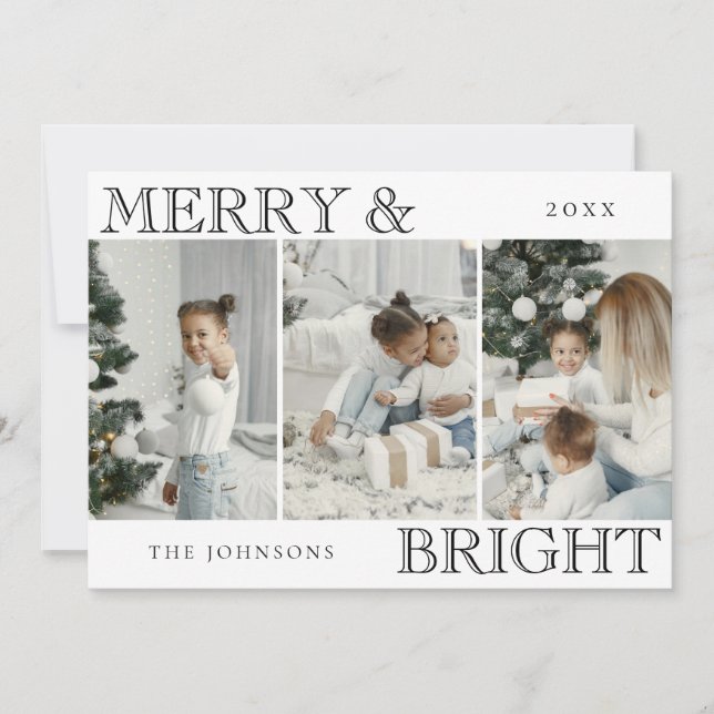 Cartes Pour Fêtes Annuelles Elegant Family Photo | Merry and Bright Christmas (Devant)