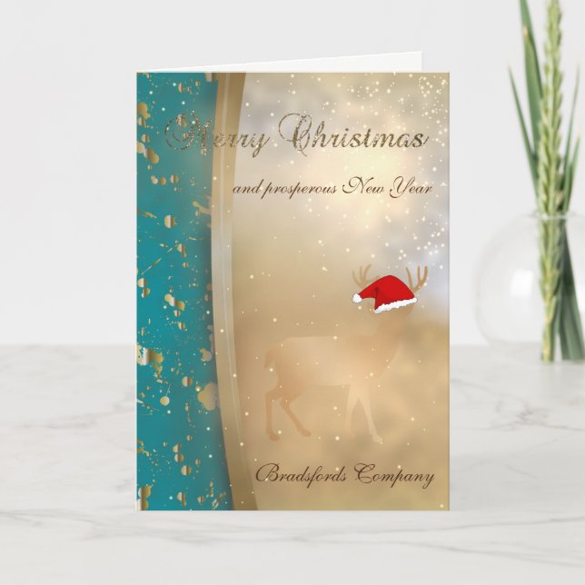 Cartes Pour Fêtes Annuelles Elégant Faux Gold Noël Cerf Santa Hat, Société (Devant)
